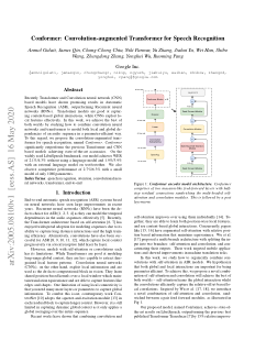First page of Conformer: Convolution-augmented Transformer for Speech Recognition