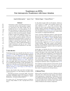 First page of Transformers are RNNs: Fast Autoregressive Transformers with Linear Attention