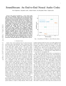 First page of SoundStream: An End-to-End Neural Audio Codec