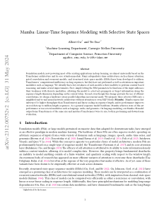 First page of Mamba: Linear-Time Sequence Modeling with Selective State Spaces